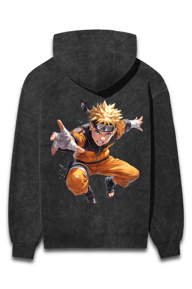 Premium Acid Wash Hooded Sweatshirt Naruto Printed