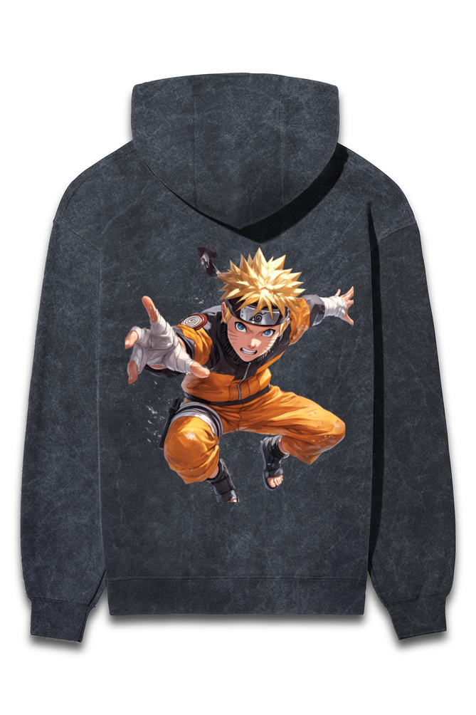 Premium Acid Wash Hooded Sweatshirt Naruto Printed