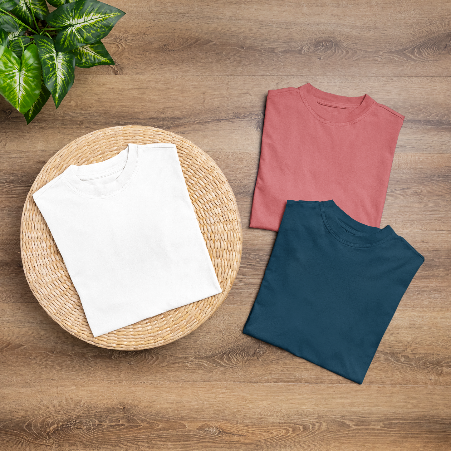 Pack of 3 Solid Oversize t-shirts (1 White + 1 Dusty Rose + 1 Navy Blue)